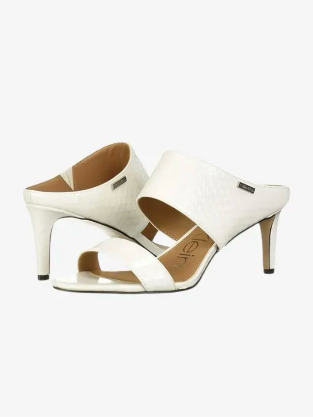 Calvin Klein Cecily slide sandal ivory python patent heels size 6